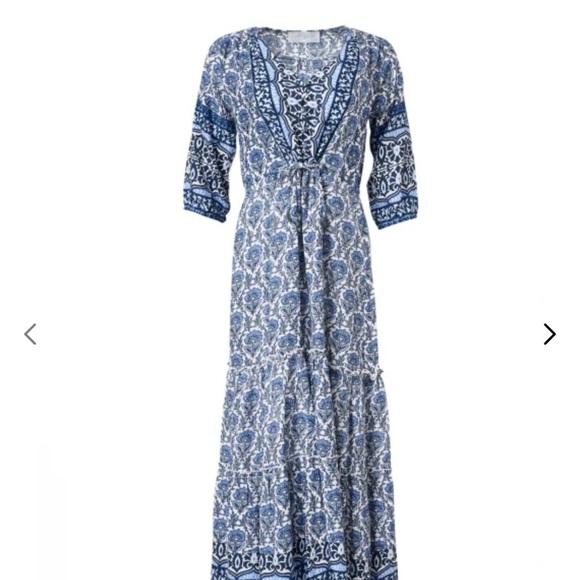 Blue and White Tiered Smocked Midi Sundress - Picture 3 of 6